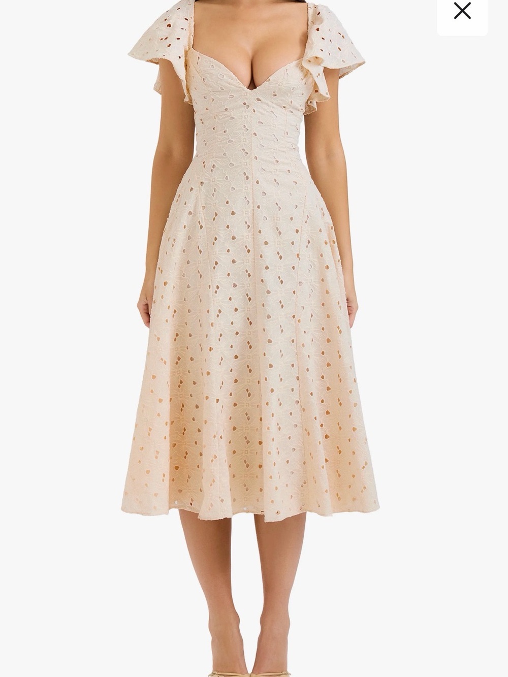 House of CB Cream Eyelet Sweetheart Midi Dress